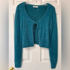 Hollister Teal Fuzzy Tie-Front Cropped Cardigan M